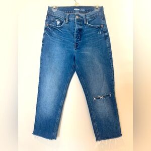 Old Navy Women’s Sky Hi Straight Blue Denim Cropped Raw Hem Jeans Size 4 Petite